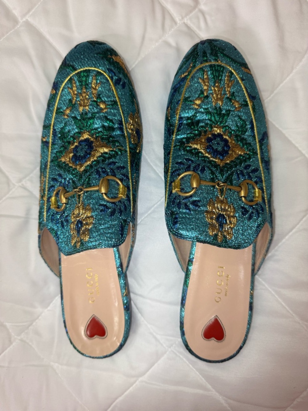 Gucci Horsebit Princetown Slipper Iridescent Brocade Multicolor Azure/Oro